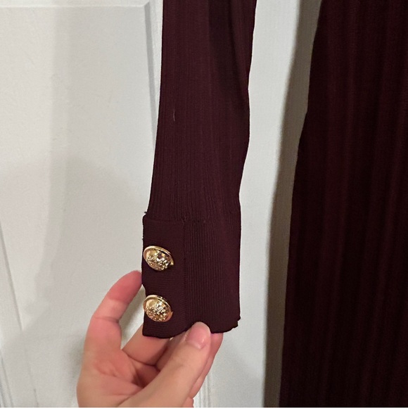 Karen Millen Military Trim Rib Knitted Midi Sweater Dress Medium Wine Colored - Picture 5 of 7